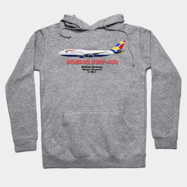 Boeing B747-400 - British Airways "Wings / Denmark" Hoodie by TheArtofFlying